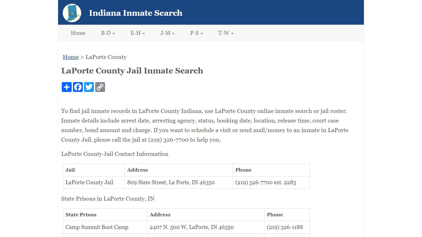 LaPorte County Jail Inmate Search