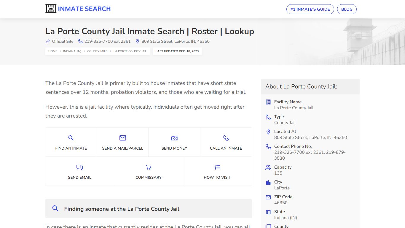 La Porte County Jail Inmate Search | Roster | Lookup